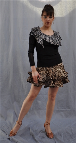 Leopard Latin Dance Skirt with  built-in Under Pants