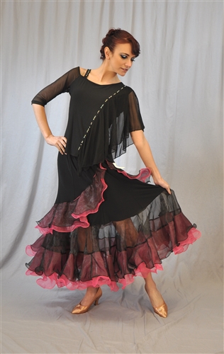 Wired Ruffle Ballroom Dance Skirt with built-in Under Pants