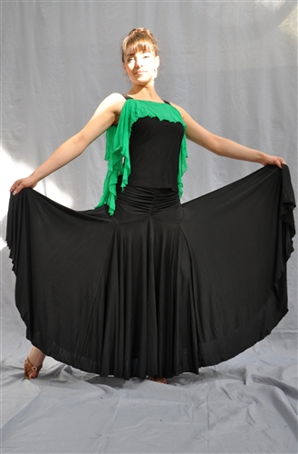 Wrinkle Waist Wide Ballroom Dance Skirt with built-in under pants