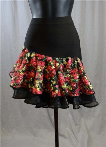 Two Layer Flower Pattern Latin Skirt with Built-in Under Pants