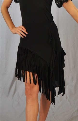 Side Ruffle Slanted Cloth Fringe Latin Skirt with Built-in Under Pants