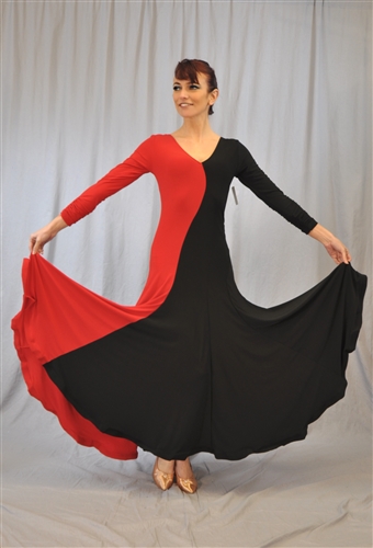 Elegant Velvet Red and Black Ballroom Dance Dress
