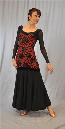 Elegant Velvet Red and Black Ballroom Dance Dress