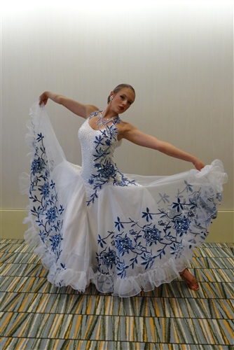 Elegant White and Blue Flower Ballroom Dress