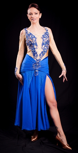 Elegant Nude & Royal Blue Ballroom Dress
