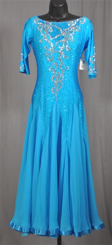 Elegant Aqua 3/4 Sleeves Ballroom Dress