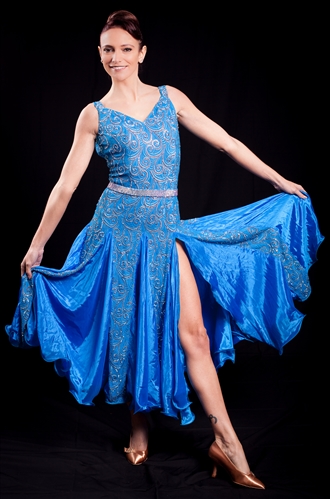 Elegant Electric Blue Lace Ballroom Dress