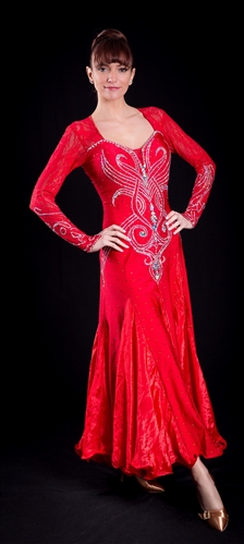 Elegant Red Lace Sleeves and Insert Ballroom Dress