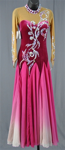 Elegant Dyed Burgundy Velvet Ballroom Dress