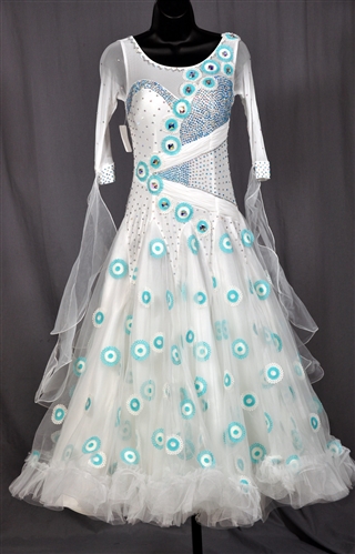 Elegant Off White and Blue Flower Ballroom Dress