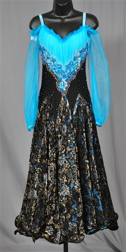 Elegant Aqua Black Velvet Skirt Ballroom Dress
