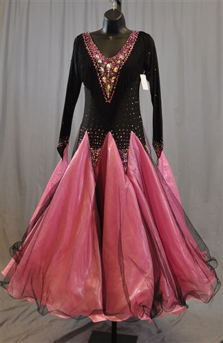Elegant Black and Pink Long Sleeves Fringe Ballroom Dress