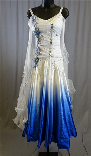 Elegant White Blue Long Sleeves Ballroom Dress