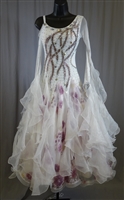 Elegant White Purple Flower Ballroom Dress