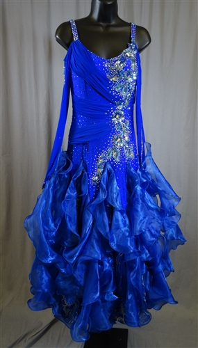 Elegant Blue Sequin Skirt Ballroom Dress