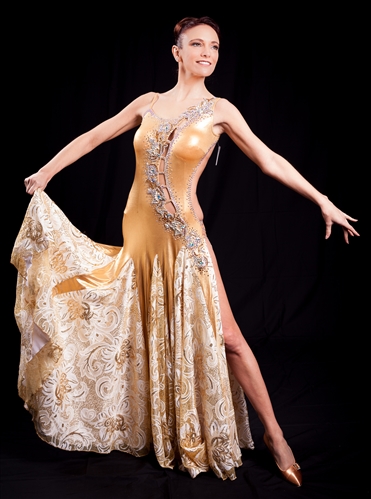 Elegant Glod Print Ballroom Dress