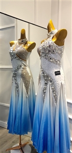 Sexy Elegant Net White & Blue Ballroom Dress