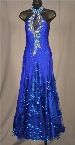 Elegant Royal Blue Ballroom Dress with Sequin Fringe Skirt
