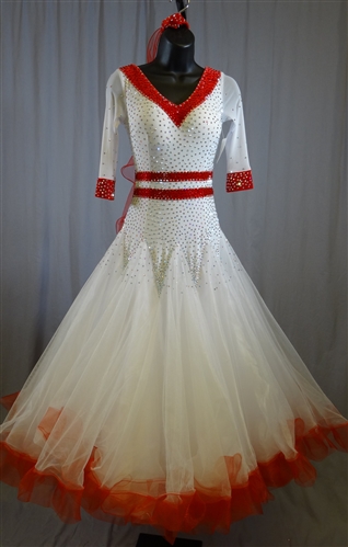 White with Red Edging Ballroom Dress