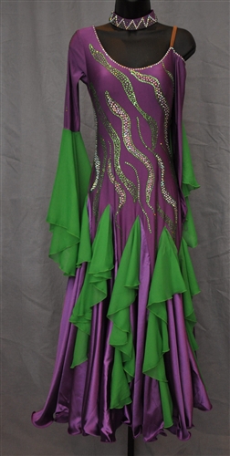 Purple & Green Chiffon Insert Ballroom Dress