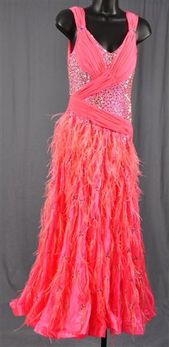 Pink Grape Fruit Feather Stoned Skirt Ballroom Dress