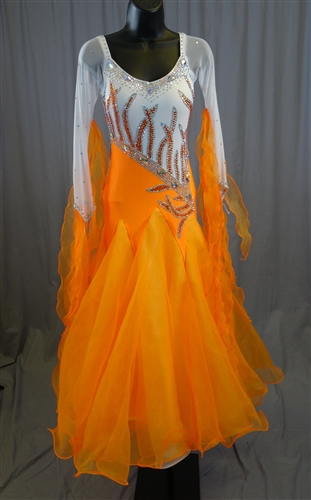 Elegant White and Orange Ballroom Dress