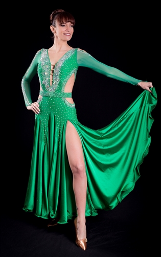 Sexy Long Sleeves Green Ballroom Dress with Belt