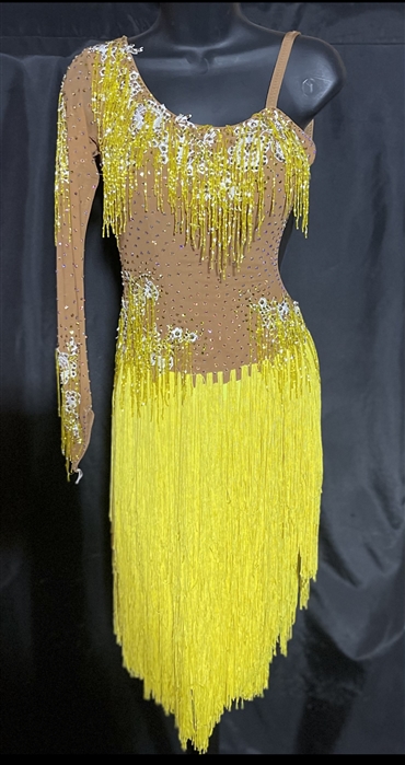Sexy Nude and Yellow Fringe Dress