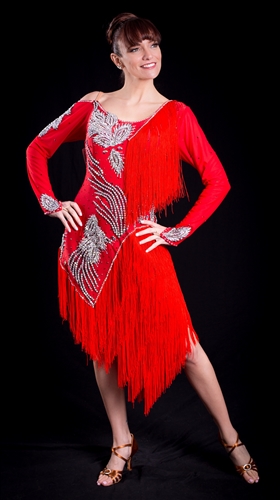 Elegant Red Fringe Latin Dress