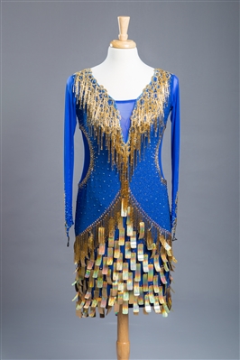Royal Blue Shiny Gold Beads and Coins Latin Dress