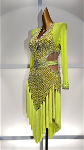 Sexy and Fun Green Net And Breaded Fringe Latin Dress