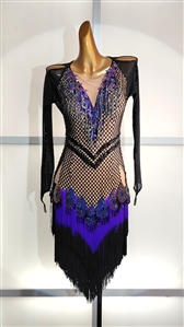 Sexy Net purple and Black Fringe Latin Dress