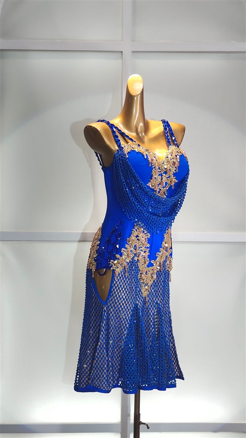 Sexy & Fun Blue and Gold  Breaded Net Dress