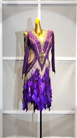 Sexy & Fun Purple And Silver Breaded Fringe Latin Dress