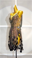 Sexy & Fun Leopard Print And Black  Breaded  Fringe Latin Dress