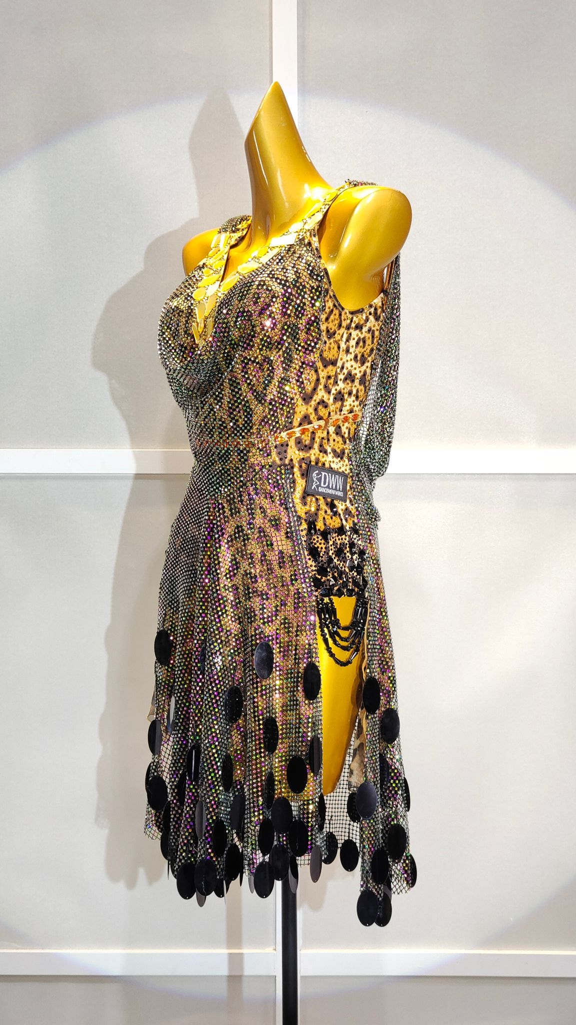 Sexy & Fun Leopard Print And Black  Breaded  Fringe Latin Dress