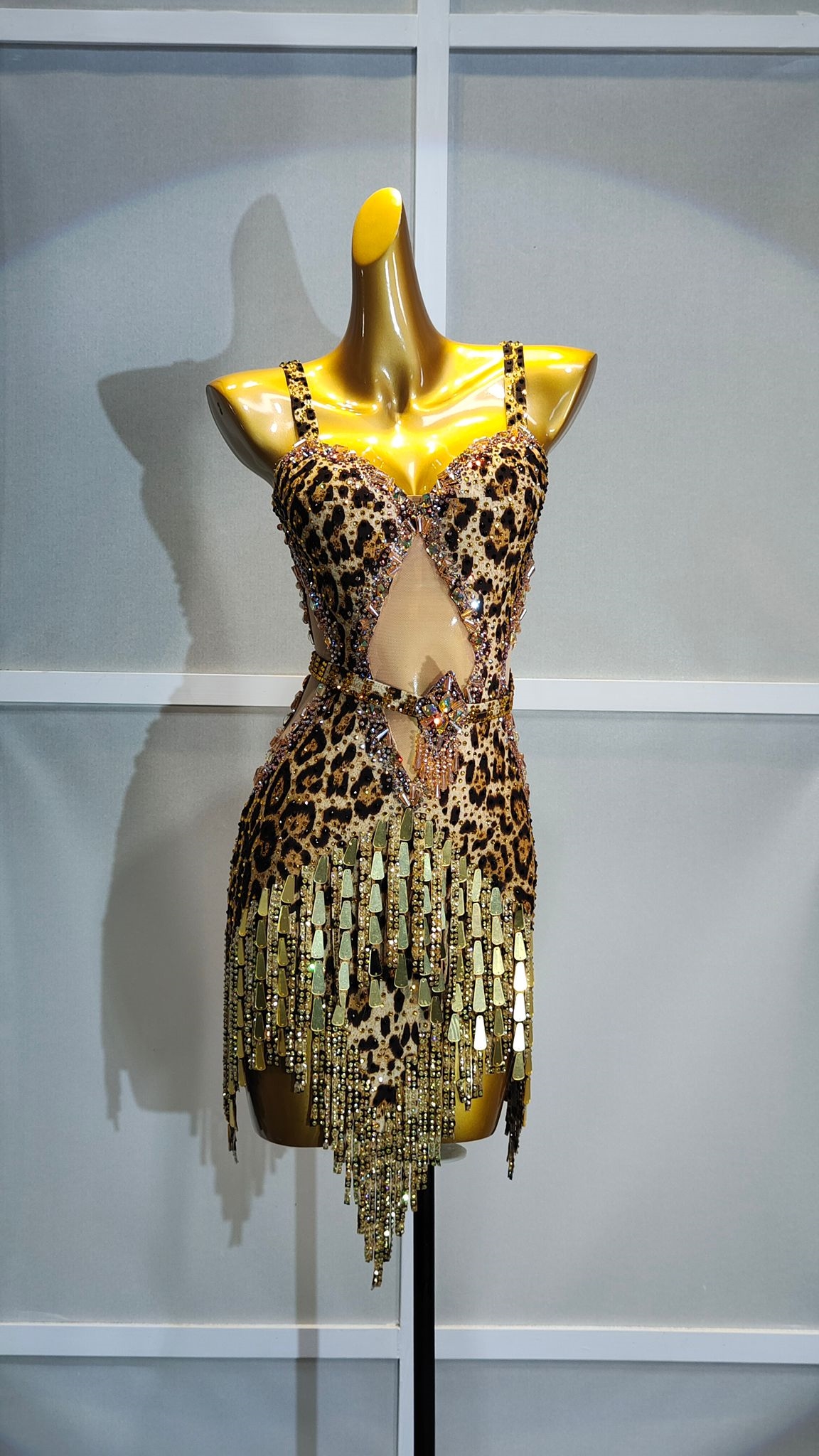 Sexy & Fun Leopard Print  Breaded Fringe Latin Dress