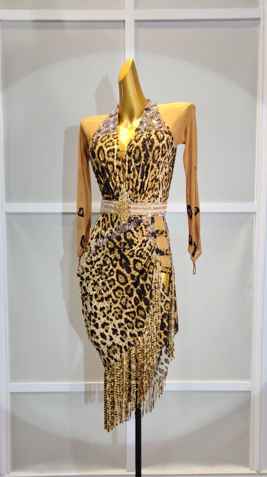 Sexy & Fun Leopard Print Breaded Fringe Latin Dress