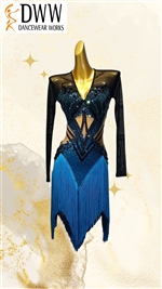 Sexy Elegant Black and Blue Fringe Latin Dress