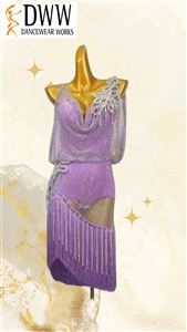 Sexy Stoned Net Light Purple Latin Dress