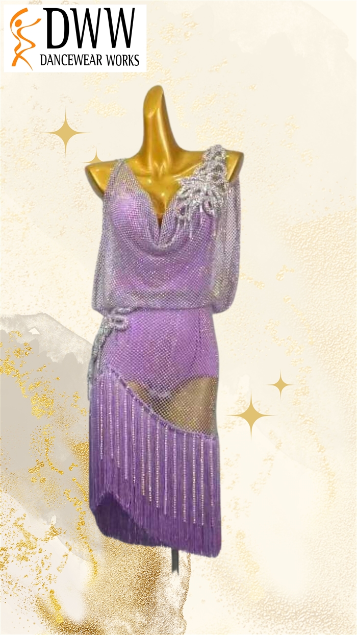 Sexy Stoned Net Light Purple Latin Dress