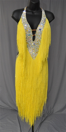 Sexy Yellow Fringe Latin Dress