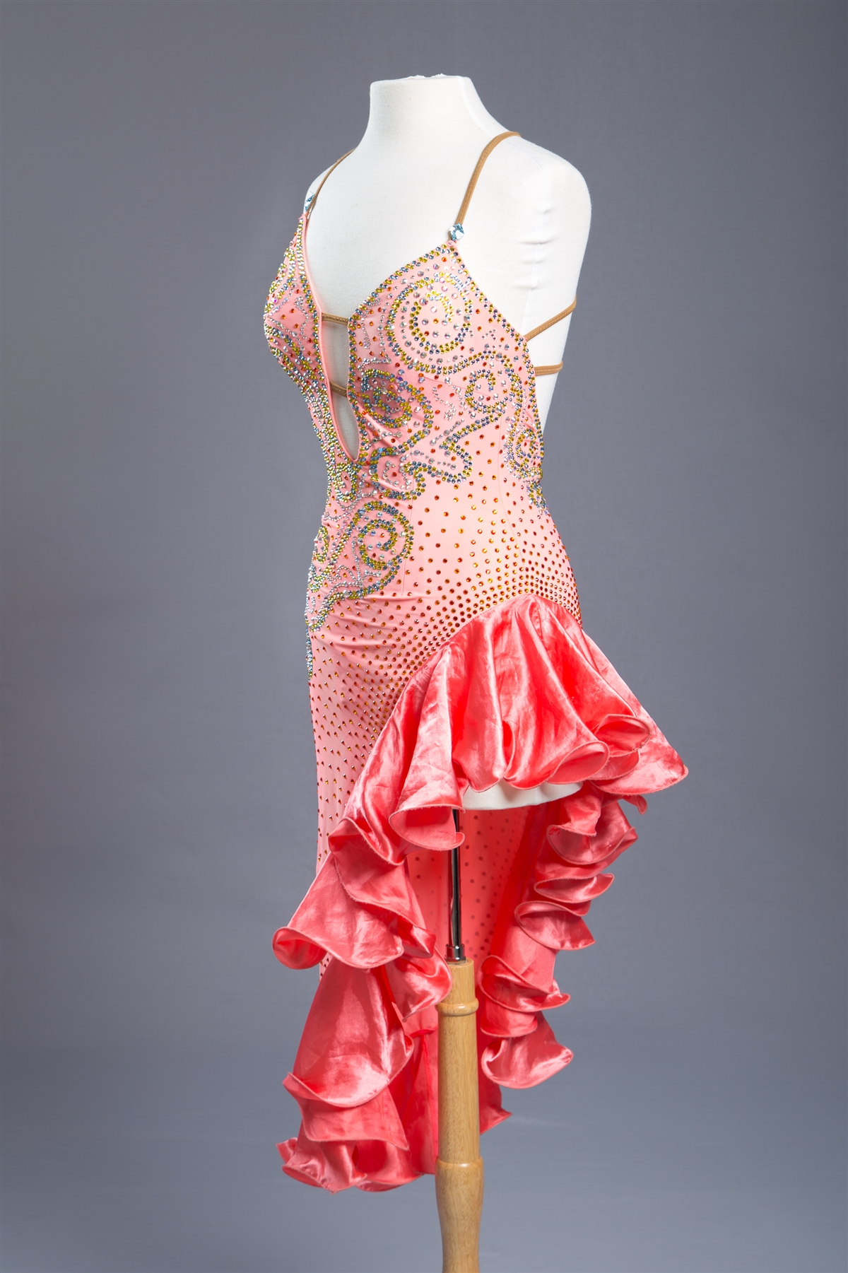 Sexy Coral Ruffle Latin Dress