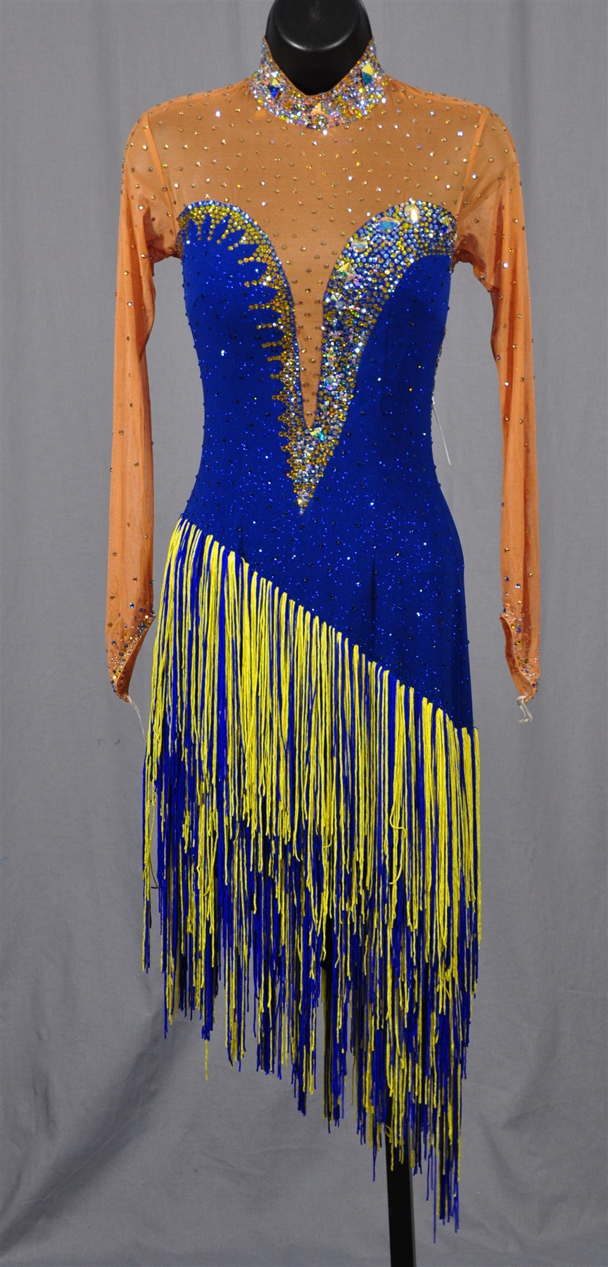 Sexy & Elegant Shinny Blue & Yellow Fringe Latin Dress