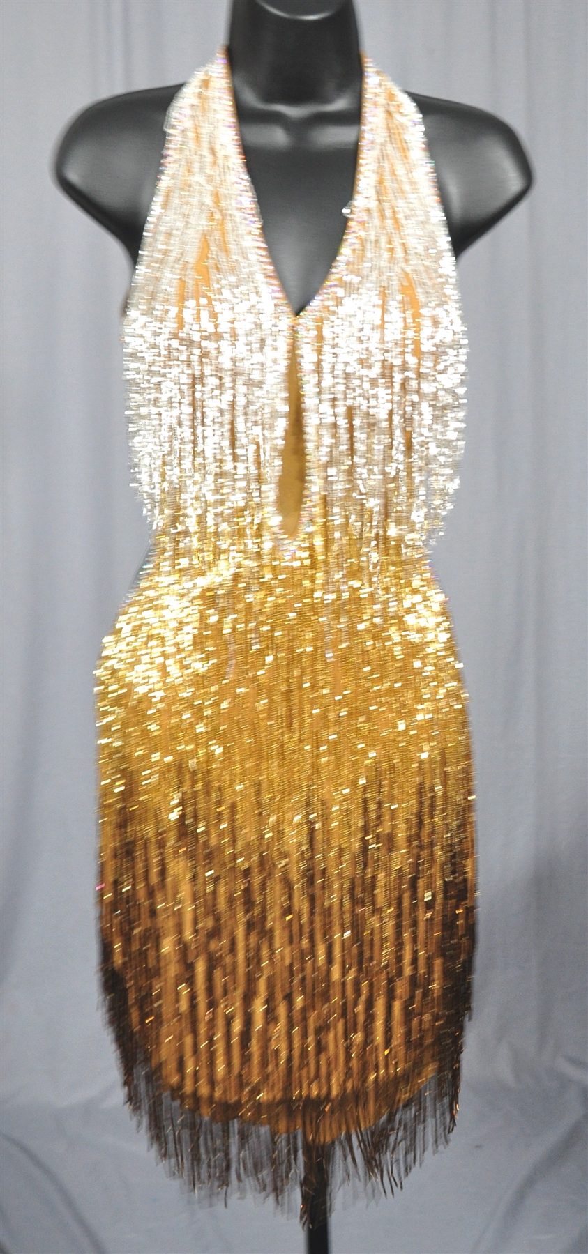 .y Gold Beads Fringe Latin Dress