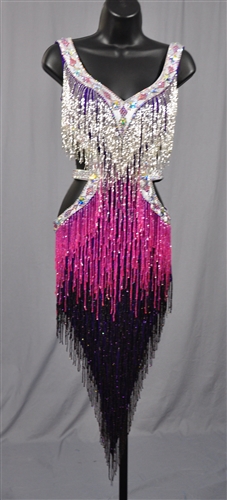 Sexy Silver & Purple Beads Fringe Latin Dress