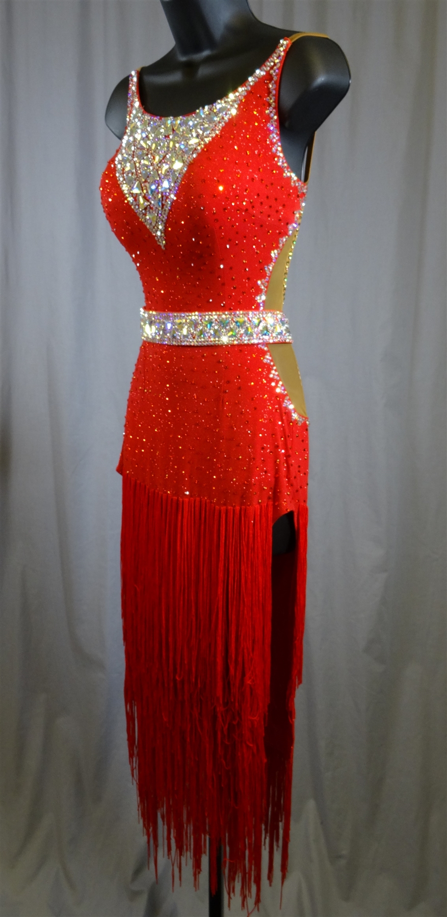 Sexy Red Fringe Latin Dress