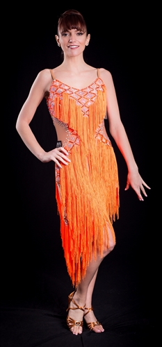 Fun Orange Fringe Latin Dress