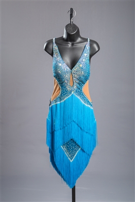 Sexy Auqa Blue Fringe Latin Dress