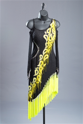 Black & Yellow Beaded Fringe Latin Dress